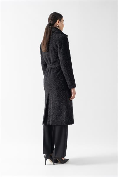 Ottobello Mono Yaka Kruvaze Kuşaklı Kaban SİYAH