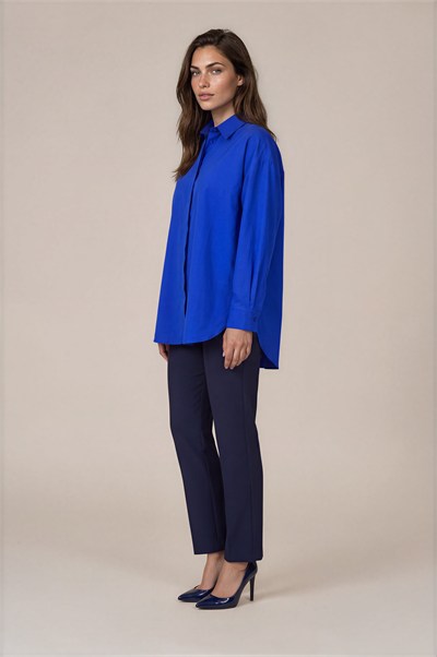 Oversize Gizli Patlı Poplin Gömlek SAKS