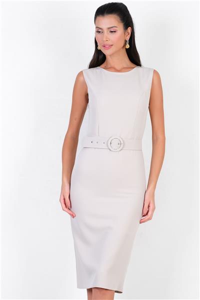 Pacifici Kulplu Kemerli Elbise TAŞ