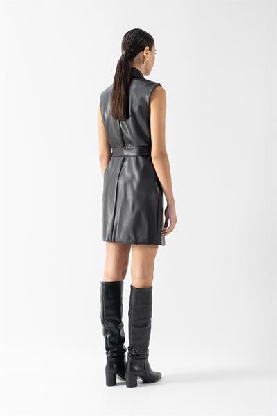 Paladino Klasik Yaka Blazer Kuşaklı Yelek Elbise SİYAH