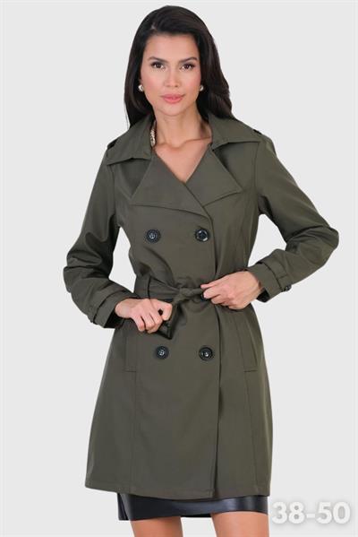 Pallaske Kruvaze Yaka Kuşaklı Cepli Trençkot HAKİ