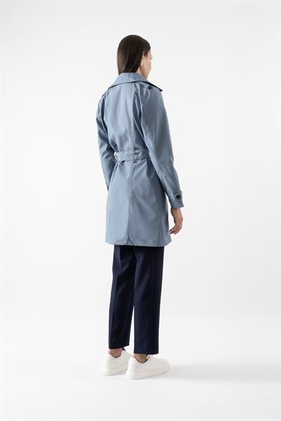 Pallaske Kruvaze Yaka Kuşaklı Cepli Trençkot İNDİGO