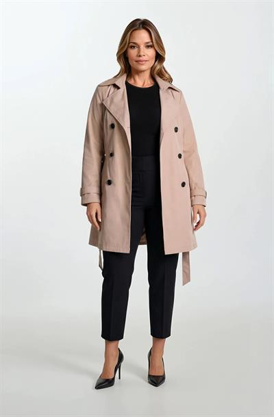 Pallaske Kruvaze Yaka Kuşaklı Cepli Trençkot TAŞ