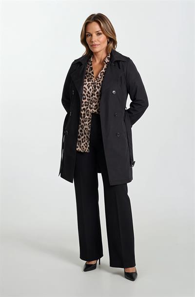 Pallaske Kruvaze Yaka Kuşaklı Cepli Trençkot SİYAH