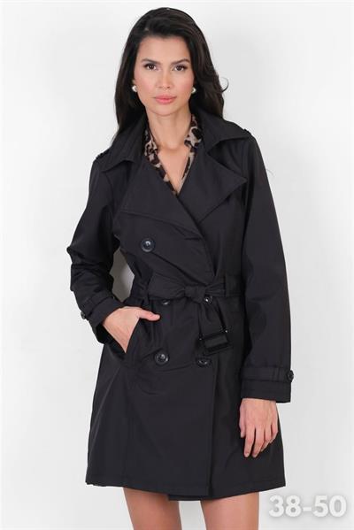 Pallaske Kruvaze Yaka Kuşaklı Cepli Trençkot SİYAH