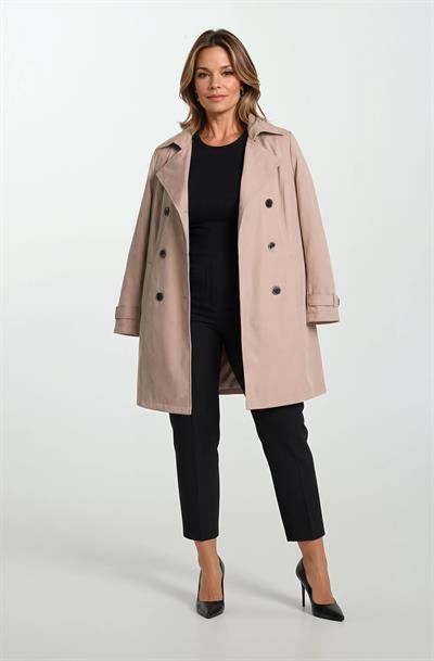 Pallaske Kruvaze Yaka Kuşaklı Cepli Trençkot TAŞ