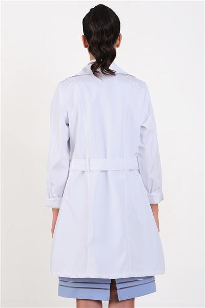 Pallaske Kruvaze Yaka Kuşaklı Cepli Trençkot BEYAZ