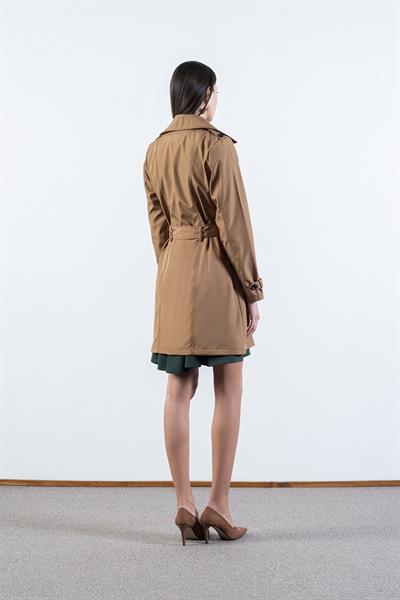 Pallaske Kruvaze Yaka Kuşaklı Cepli Trençkot TABA