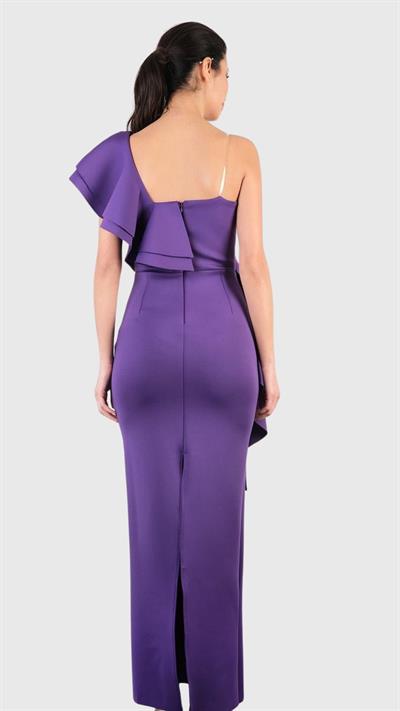 Palmade Kalp Yaka Bel Taşlı Tokalı Uzun Abiye Elbise MOR