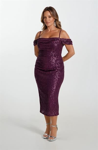 Palmintieri Düşük Kol Straplez Yaka Payetli Kısa Abiye Elbise MOR