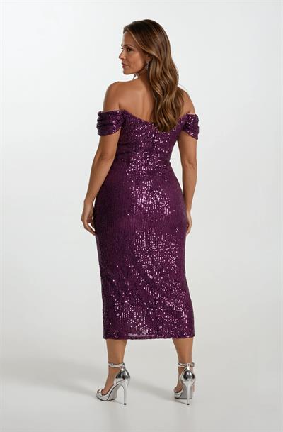 Palmintieri Düşük Kol Straplez Yaka Payetli Kısa Abiye Elbise MOR