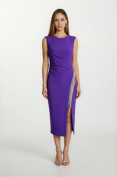 Panettiere Yandan Yırtmaçlı Şerit Aksesuar Detaylı Kısa Abiye Elbise MOR