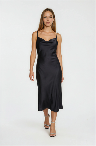 Paolantoni Degaje Yaka Elbise SİYAH