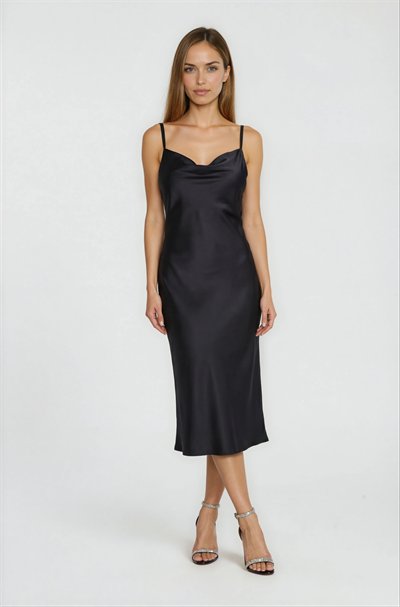 Paolantoni Degaje Yaka Elbise SİYAH