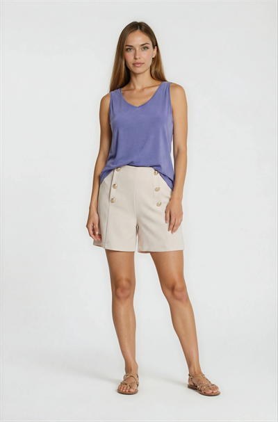 Paridina Önü Düğme Detaylı Mini Şort BEJ