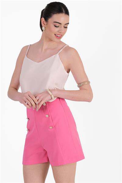 Paridina Önü Düğme Detaylı Mini Şort FUŞYA