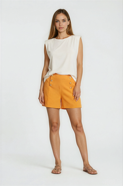 Paridina Önü Düğme Detaylı Mini Şort ORANJ
