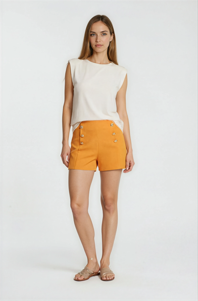 Paridina Önü Düğme Detaylı Mini Şort ORANJ