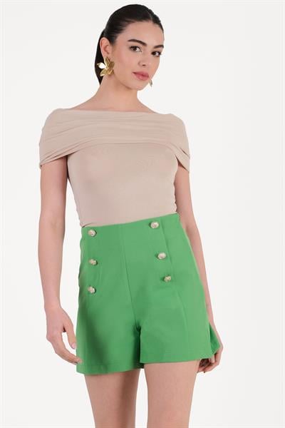 Paridina Önü Düğme Detaylı Mini Şort YEŞİL