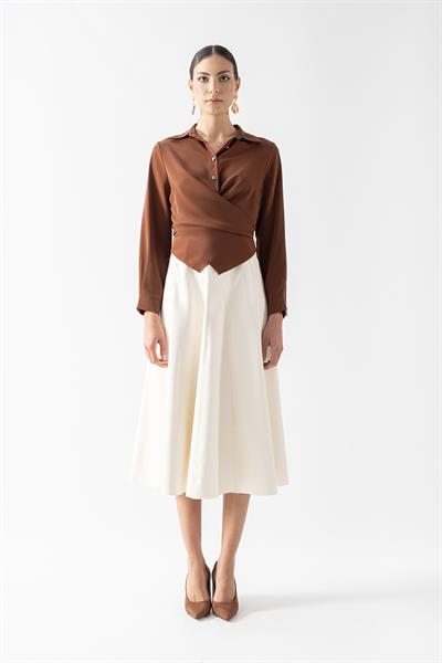 Parisino Erkek Yaka Bağlama Detaylı Bluz KAHVE