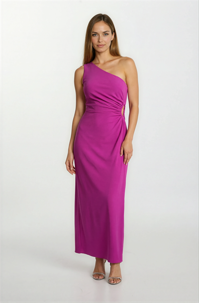 Pasini Tek Omuz Yan Pencere Detaylı Elbise FUŞYA