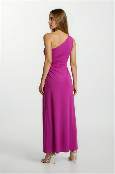 Pasini Tek Omuz Yan Pencere Detaylı Elbise FUŞYA