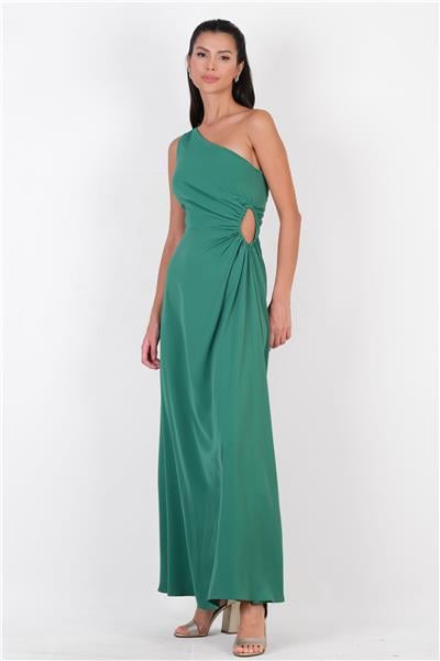 Pasini Tek Omuz Yan Pencere Detaylı Elbise YEŞİL