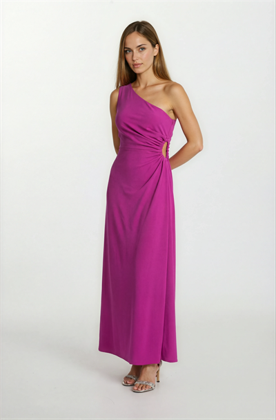 Pasini Tek Omuz Yan Pencere Detaylı Elbise FUŞYA