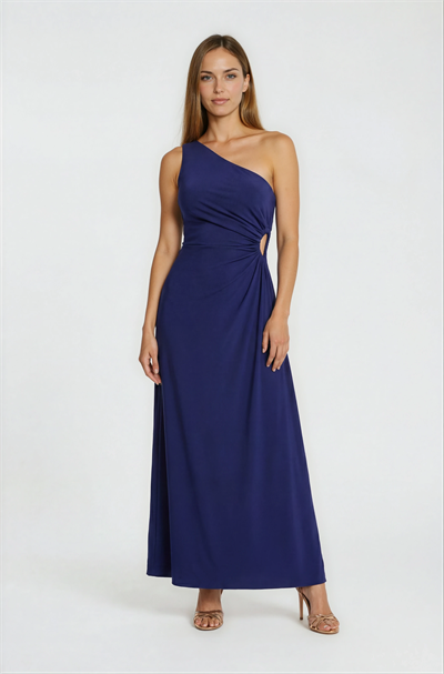 Pasini Tek Omuz Yan Pencere Detaylı Elbise LACİVERT