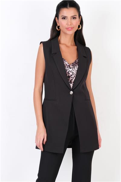 Pazira Gömlek Yaka Tek Düğme Yelek SİYAH