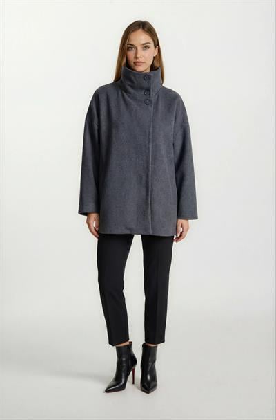 Pellegrina Dik Yaka Yandan Cepli Geniş Kesim Mont FÜME