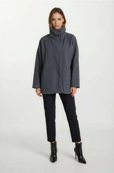 Pellegrina Dik Yaka Yandan Cepli Geniş Kesim Mont FÜME