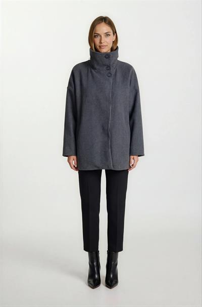 Pellegrina Dik Yaka Yandan Cepli Geniş Kesim Mont FÜME