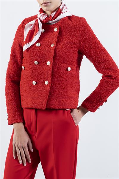 Pepper Yuvarlak Yaka Buklet Ceket KIRMIZI