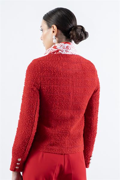 Pepper Yuvarlak Yaka Buklet Ceket KIRMIZI