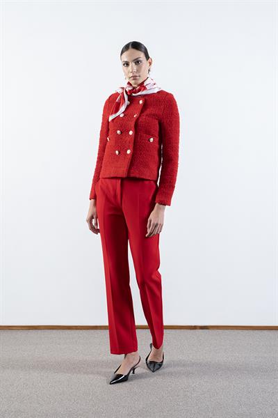 Pepper Yuvarlak Yaka Buklet Ceket KIRMIZI