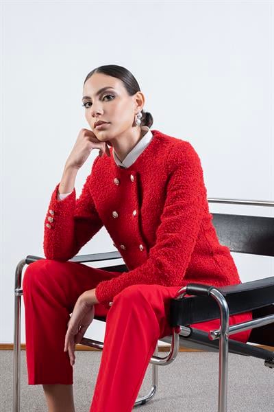 Pepper Yuvarlak Yaka Buklet Ceket KIRMIZI