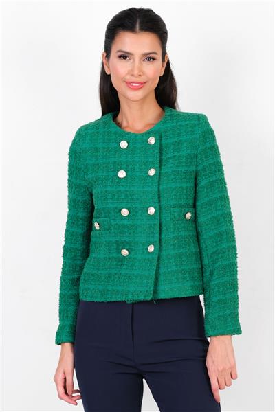 Pepper Yuvarlak Yaka Buklet Ceket YEŞİL