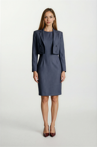 Pergentina İçi Kolsuz Üstü Crop Ceket Elbise LACİVERT