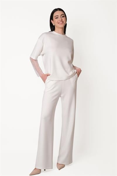 Persilio Beli Lastikli Bol Paça Pantolon EKRU