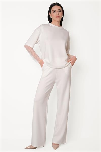 Persilio Beli Lastikli Bol Paça Pantolon EKRU
