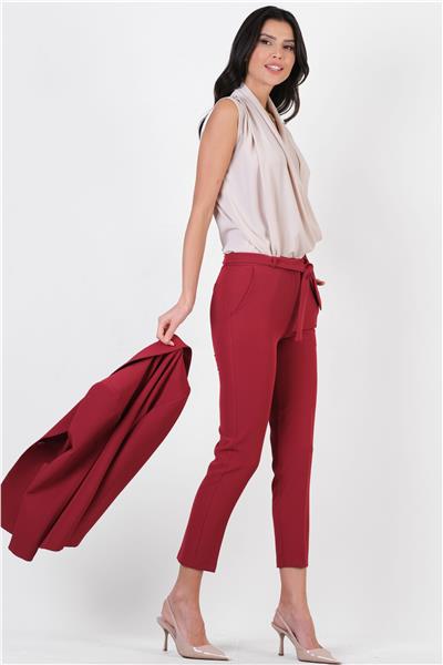 Peters Bel Kuşaklı Dar Paça Pantolon BORDO