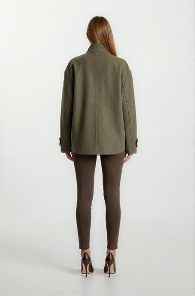 Petunia Dik Yaka Fermuarlı Kapaklı Büyük Cepli Mont HAKİ