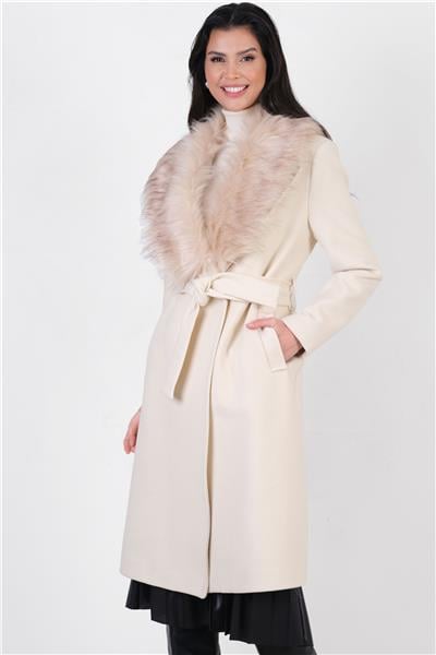 Pivetti Yakası Kürklü Kuşaklı Kaban TAŞ