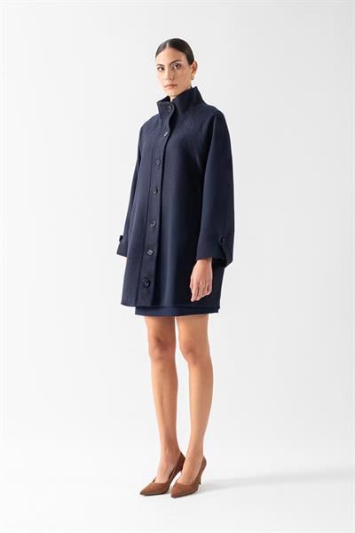 Primula Arka A Pile Dik Yaka Kaban LACİVERT