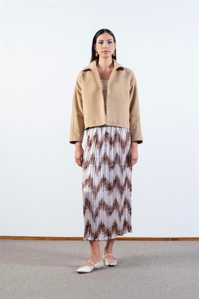 Prosperino Dik Yaka Önden Fermuarlı Mont CAMEL