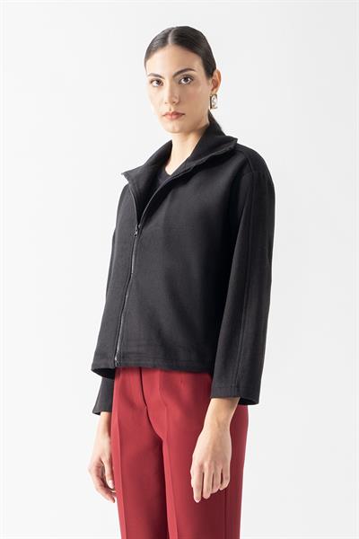 Prosperino Dik Yaka Önden Fermuarlı Mont SİYAH