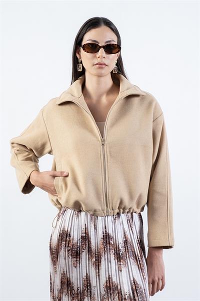 Prosperino Dik Yaka Önden Fermuarlı Mont CAMEL