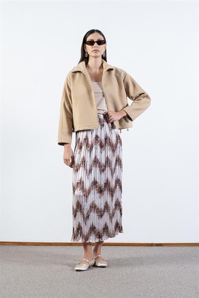 Prosperino Dik Yaka Önden Fermuarlı Mont CAMEL