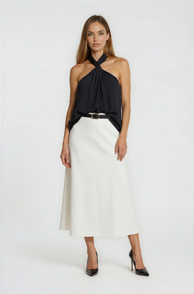 Protasio Burgulu Halter Yaka Kolsuz Bluz SİYAH